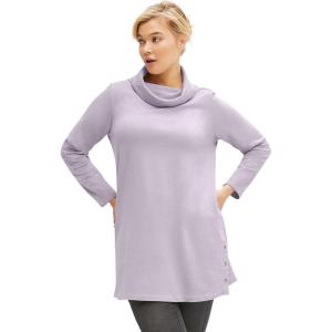 ellos Plus Size Side Snap Cowl Neck French Terry Sweatshirt Tunic(Lilac Smoke)