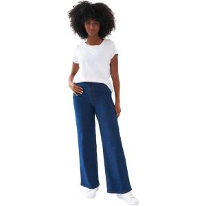 ellos Plus Size Stretch High-Waist Wide Leg Jeans(Dark Stonewash)