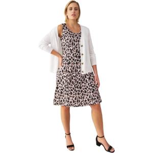 ellos Plus Size Stretch Knit Scoop Neck Sleeveless Fit and Flare Dress(Animal Print)