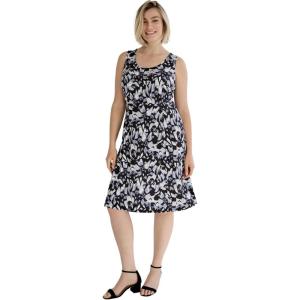 ellos Plus Size Stretch Knit Scoop Neck Sleeveless Fit and Flare Dress(Black Blue Lake Abstract)