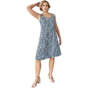 ellos Plus Size Stretch Knit Scoop Neck Sleeveless Fit and Flare Dress(Navy Ditsy Floral)