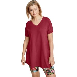 ellos Plus Size Stretch Knit V-Neck Short Sleeve Chest Pocket Tunic(Fresh Pomegranate)