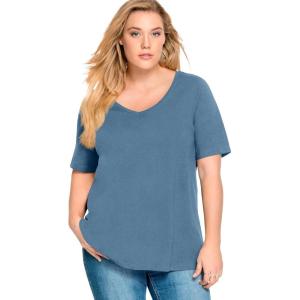 ellos Plus Size Stretch Knit V-Neck Short Sleeve Tunic(Blue Shadow)