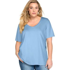 ellos Plus Size Stretch Knit V-Neck Short Sleeve Tunic(Blue Sky)