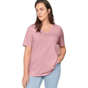 ellos Plus Size Stretch Knit V-Neck Short Sleeve Tunic(Pink Sherbert)