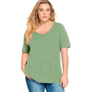 ellos Plus Size Stretch Knit V-Neck Short Sleeve Tunic(Sage Mist)