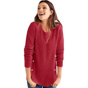 ellos Plus Size Stretch Scoop Neck Curved Hem with Buttons Pullover Sweater(Rich Red)