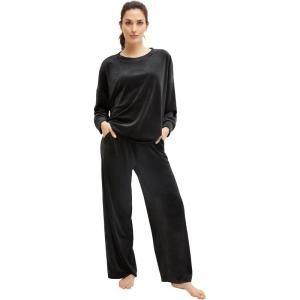 ellos Plus Size Stretch Velour Wide Leg Pull-On Pants(Black)