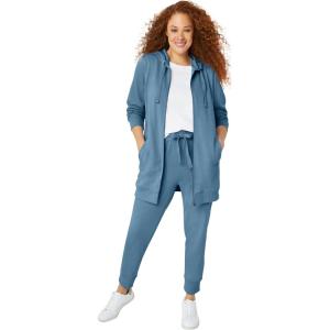 ellos Plus Size Studio French Terry Drawstring Elastic Waistband Jogger(Blue Shadow)