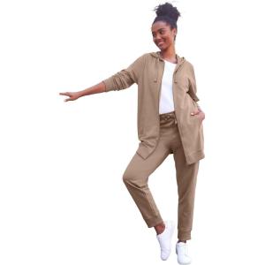 ellos Plus Size Studio French Terry Drawstring Elastic Waistband Jogger(Dark Taupe)