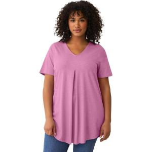 ellos Plus Size V-Neck Inverted Pleat Tunic With Curved Hem(Mauve Orchid)