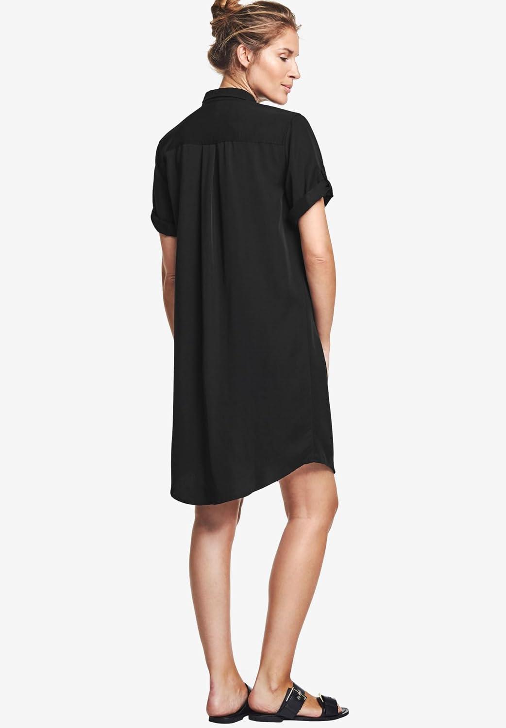 image:imageEllos Plus Size Button Front Linen ShirtdressBlack