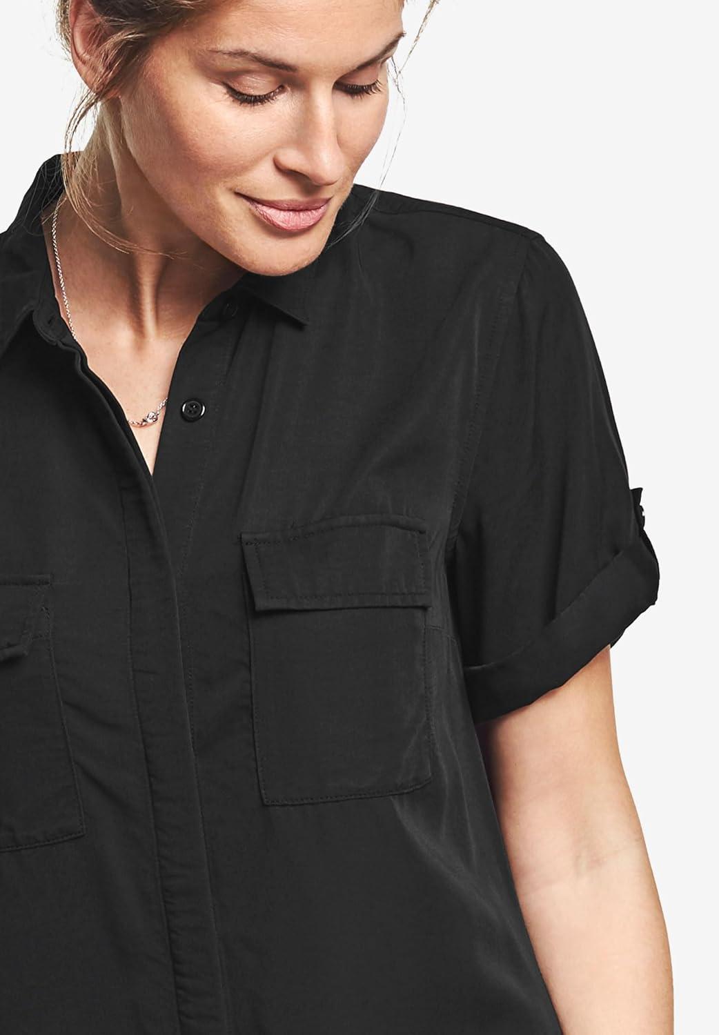 image:imageEllos Plus Size Button Front Linen ShirtdressBlack