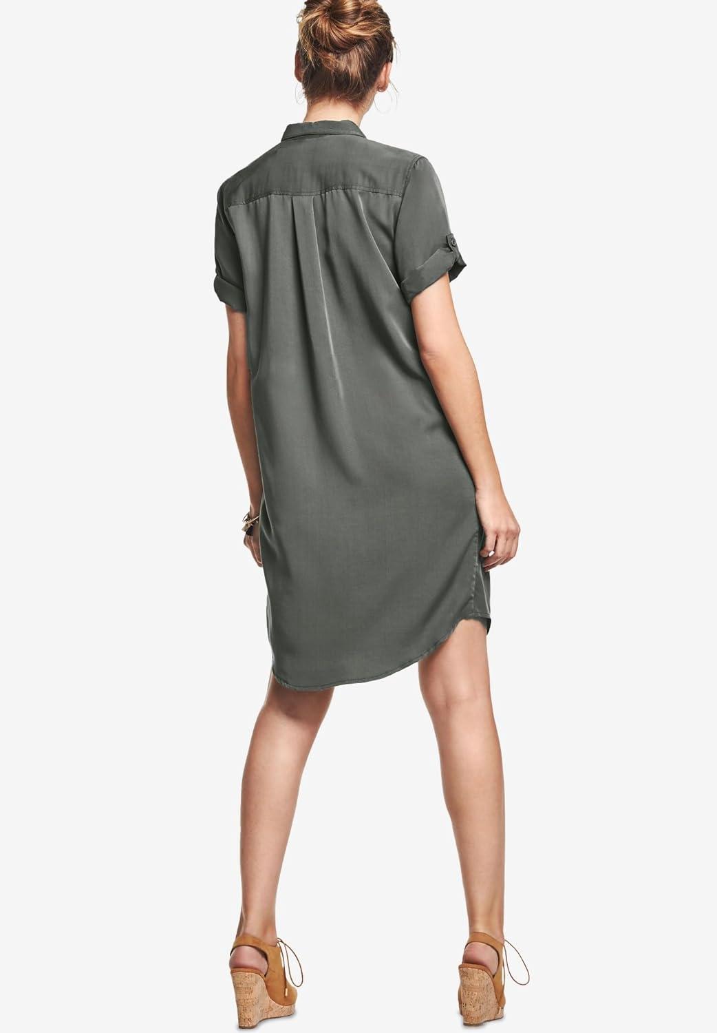image:imageEllos Plus Size Button Front Linen ShirtdressOlive Grey