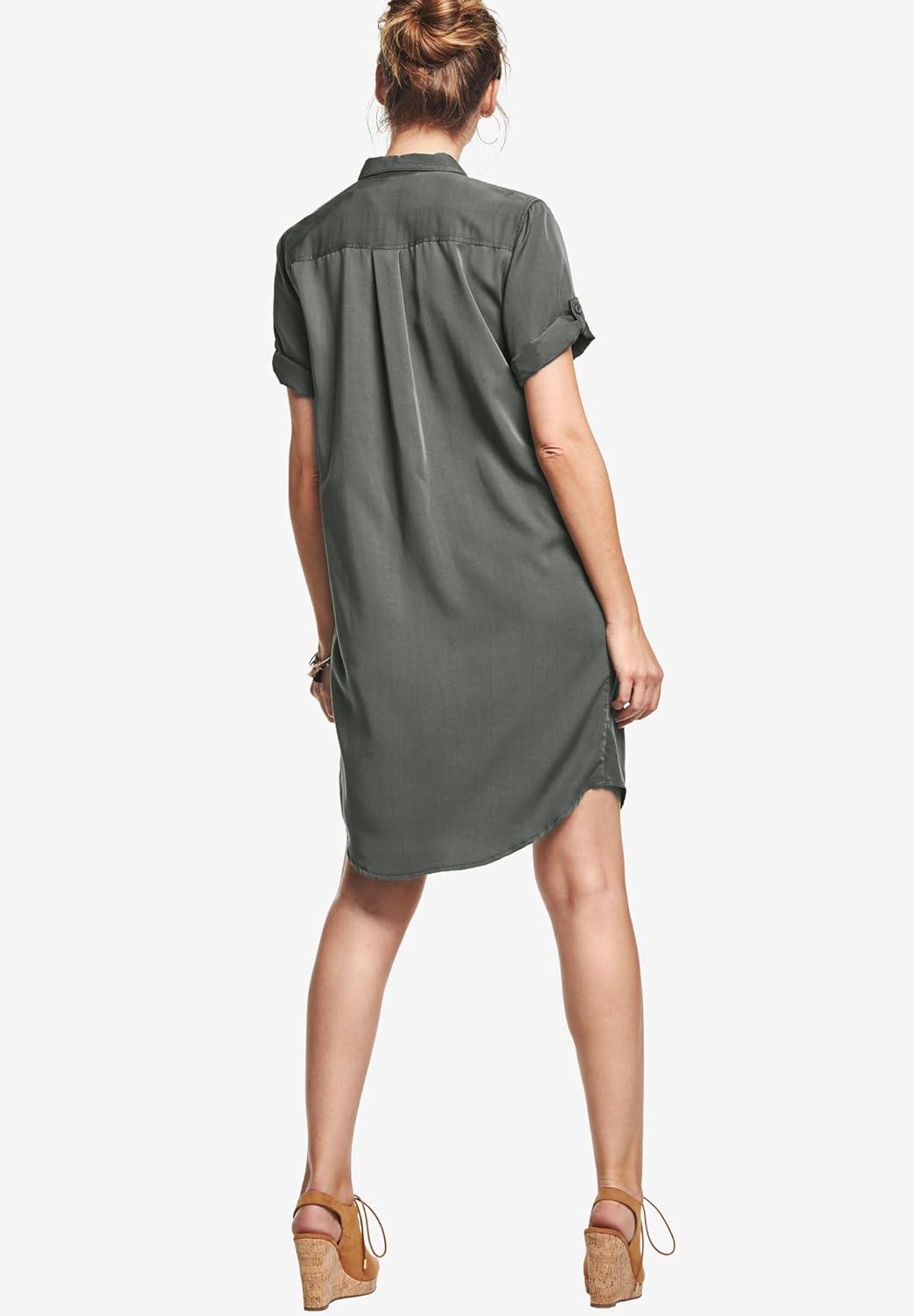 image:imageEllos Plus Size Button Front Linen ShirtdressOlive Grey