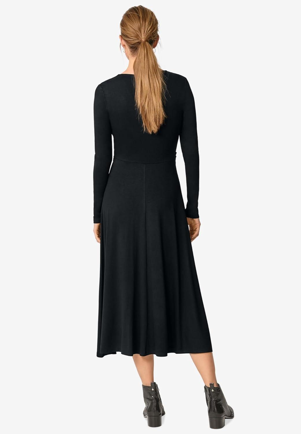 image:imageEllos Plus Size Draped Bodice Knit Midi DressBlack