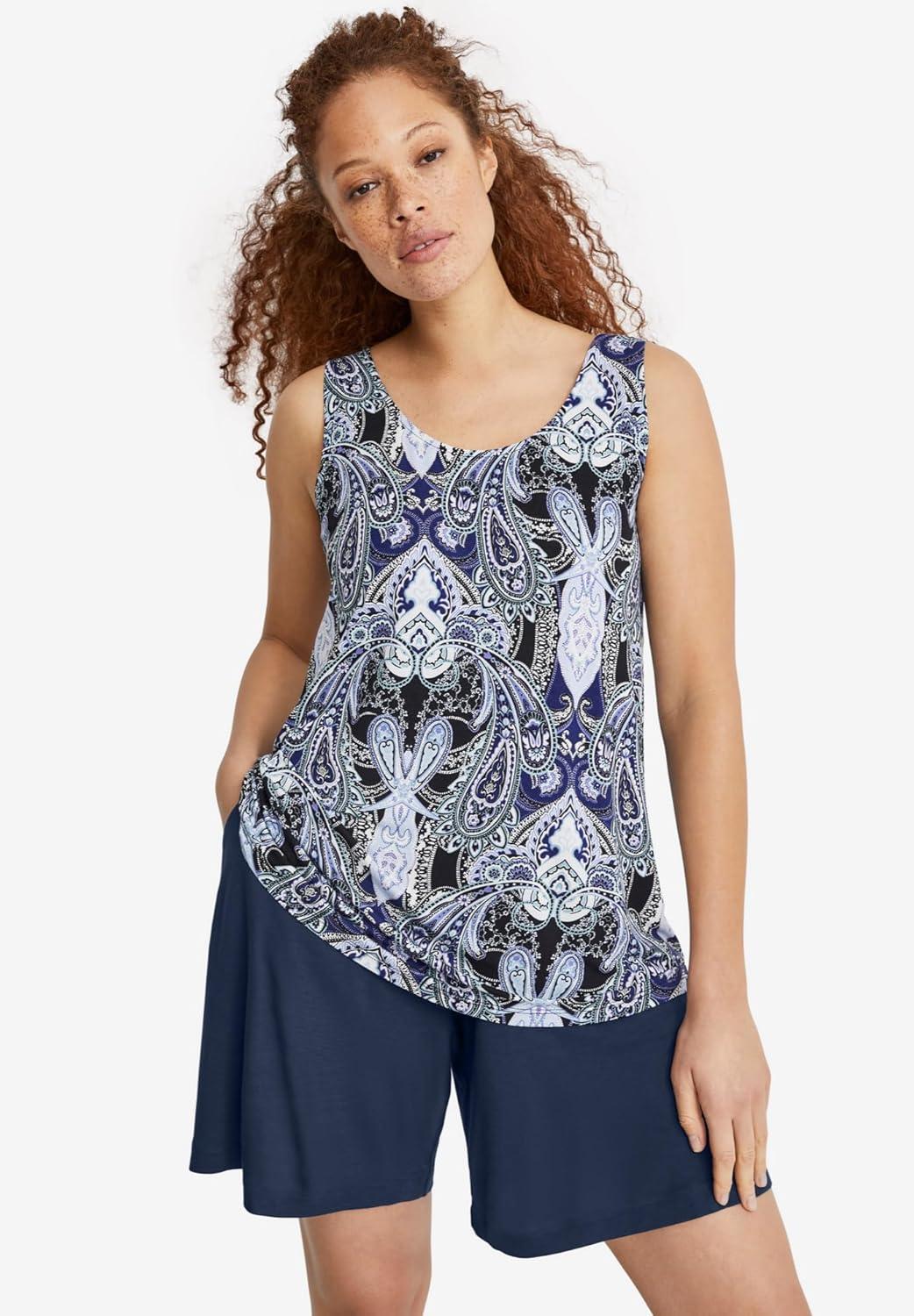 image:imageEllos Plus Size Flowy ShortsBlack Tropical Print
