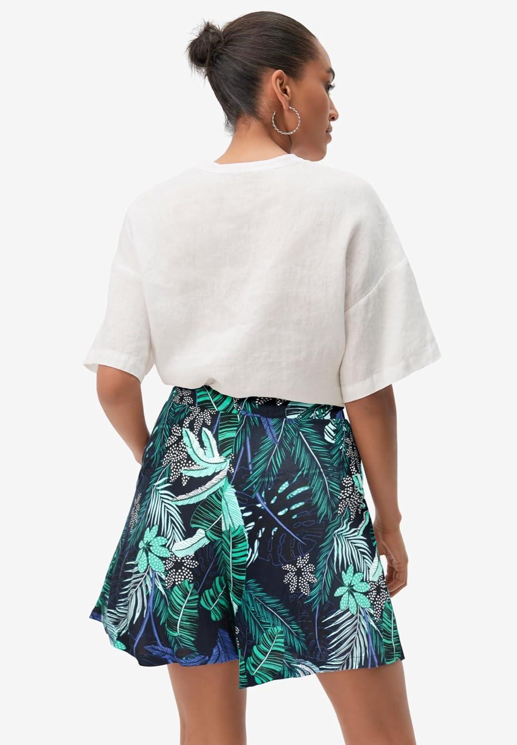 image:imageEllos Plus Size Flowy ShortsBlack Tropical Print