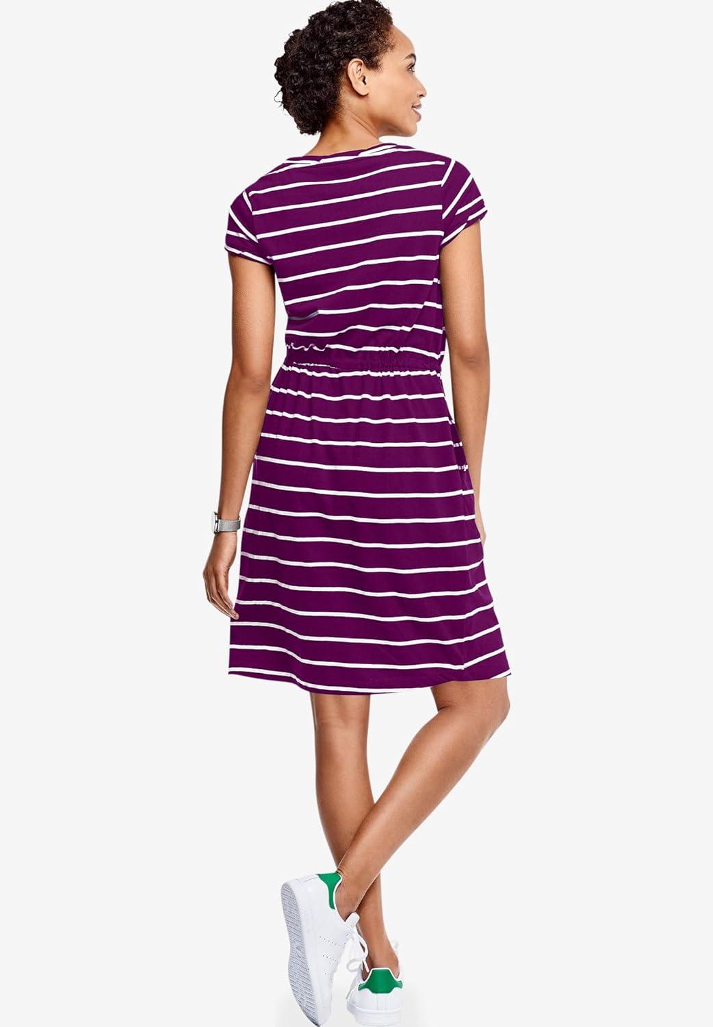 image:imageEllos Plus Size Knit Drawstring DressBoysenberry White Stripe