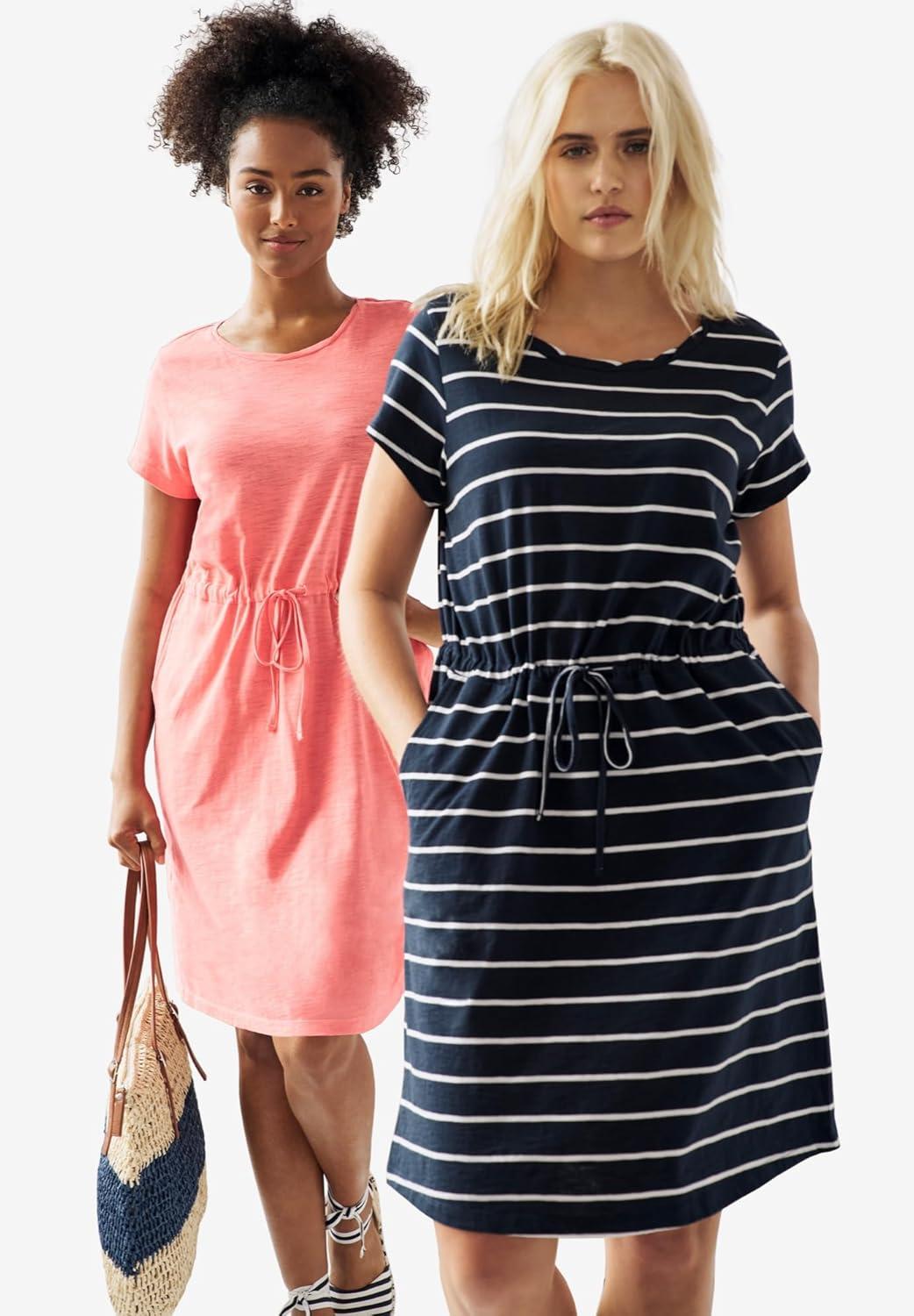 image:imageEllos Plus Size Knit Drawstring DressBoysenberry White Stripe