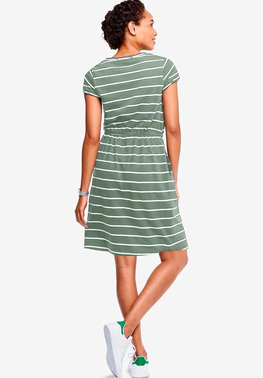 image:imageEllos Plus Size Knit Drawstring DressOlive Drab White Stripe