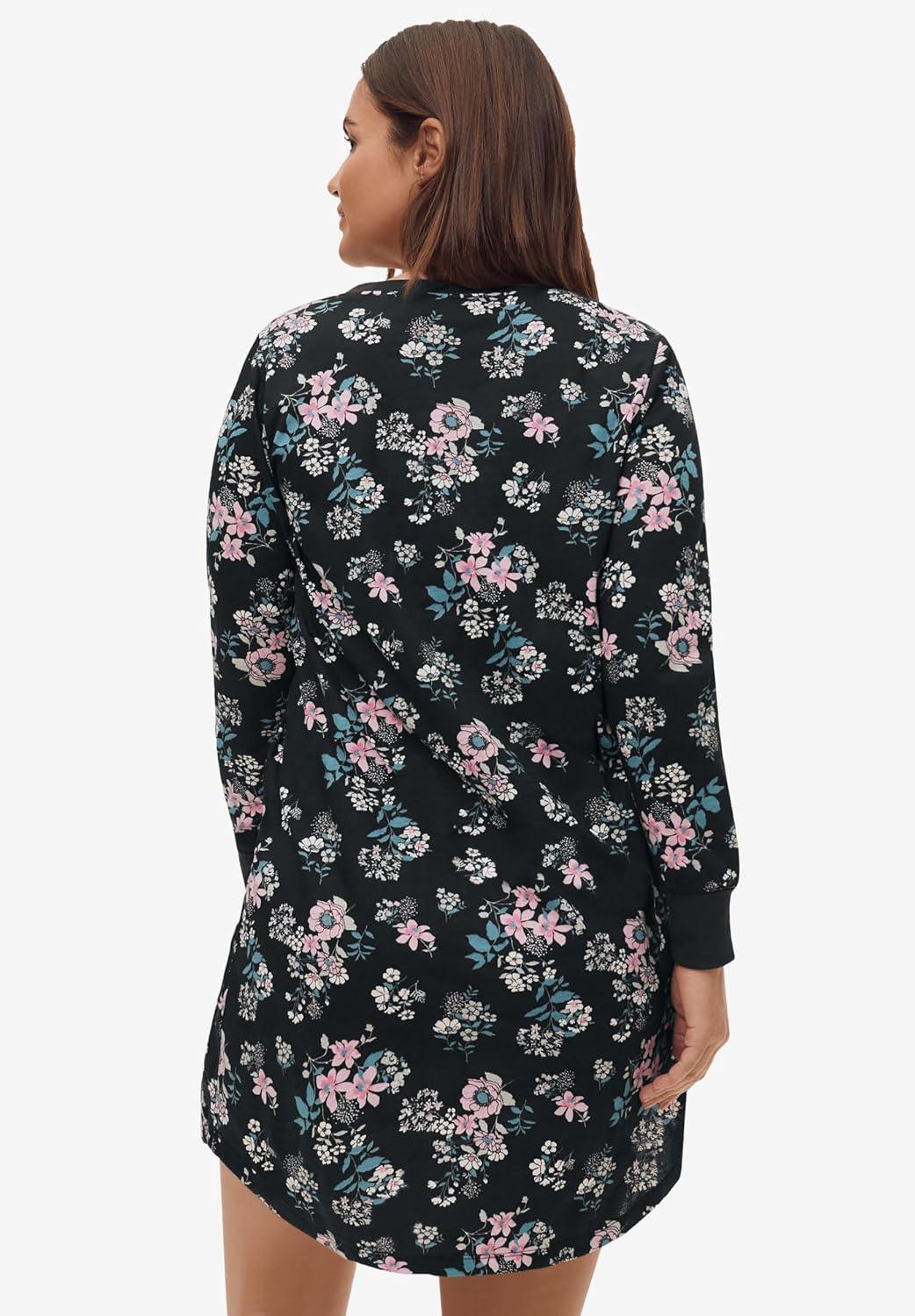 image:imageEllos Plus Size Long Sleeve Henley SleepshirtBlack Multi Floral