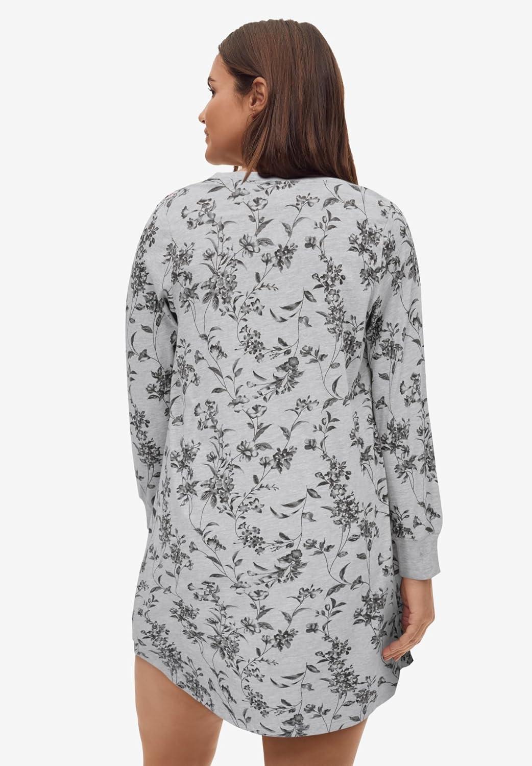 image:imageEllos Plus Size Long Sleeve Henley SleepshirtHeather Grey Floral