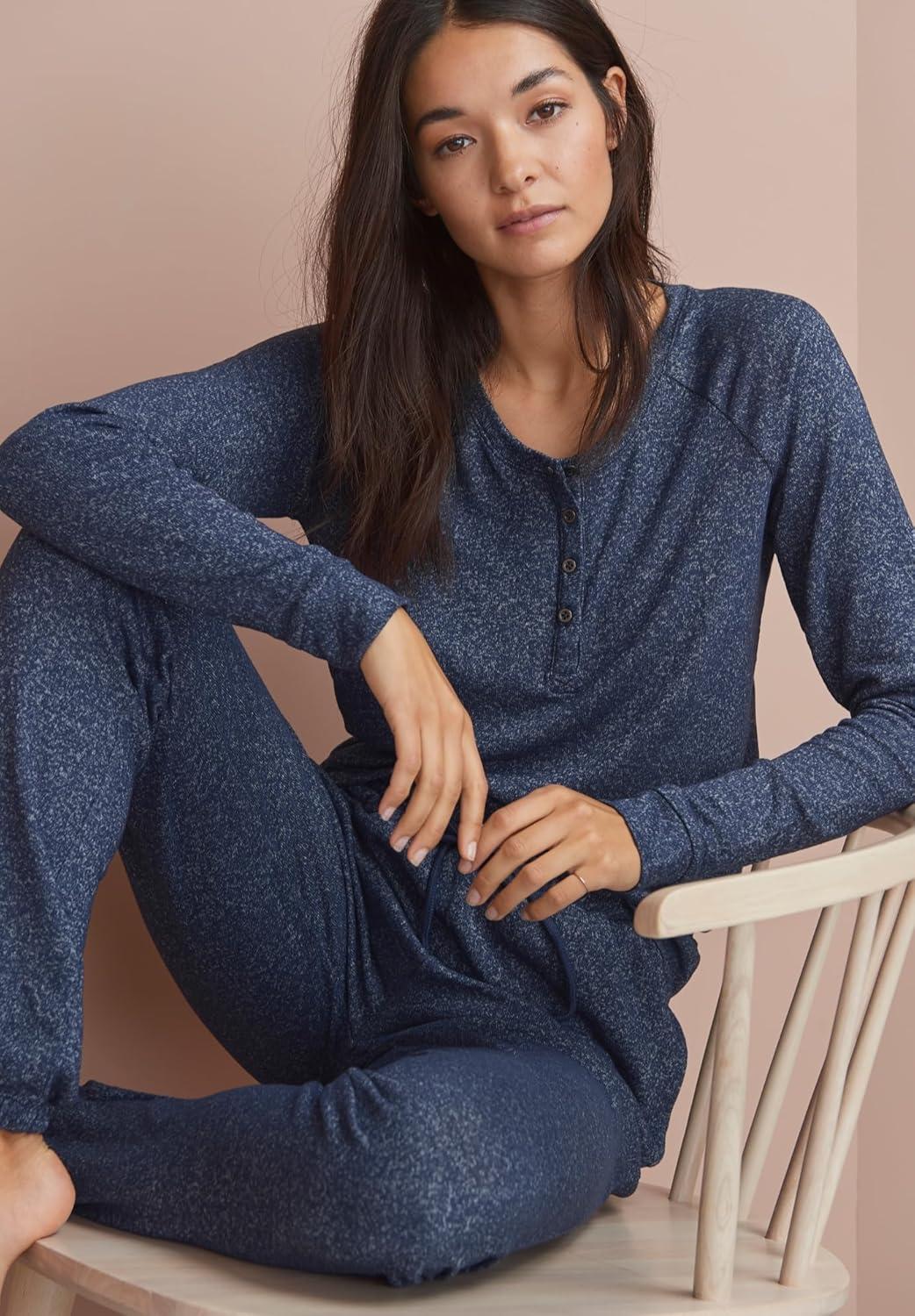 image:imageEllos Plus Size Marled Henley Lounge TopMarled Navy