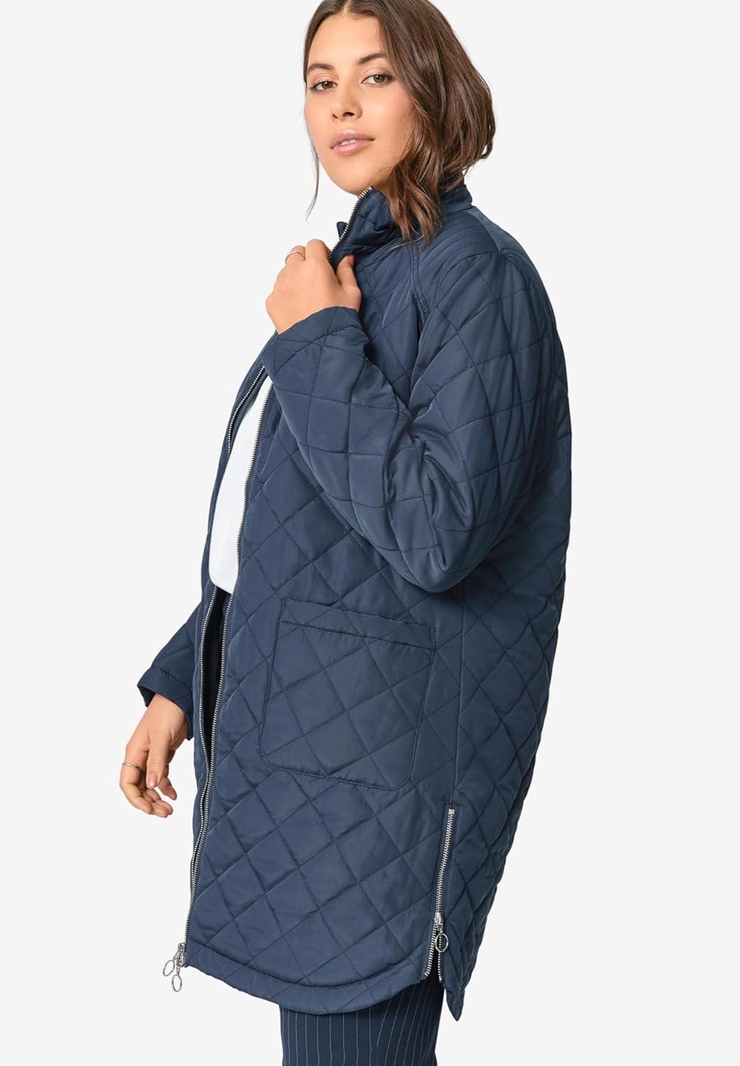 image:imageEllos Plus Size Quilted Zip JacketNavy
