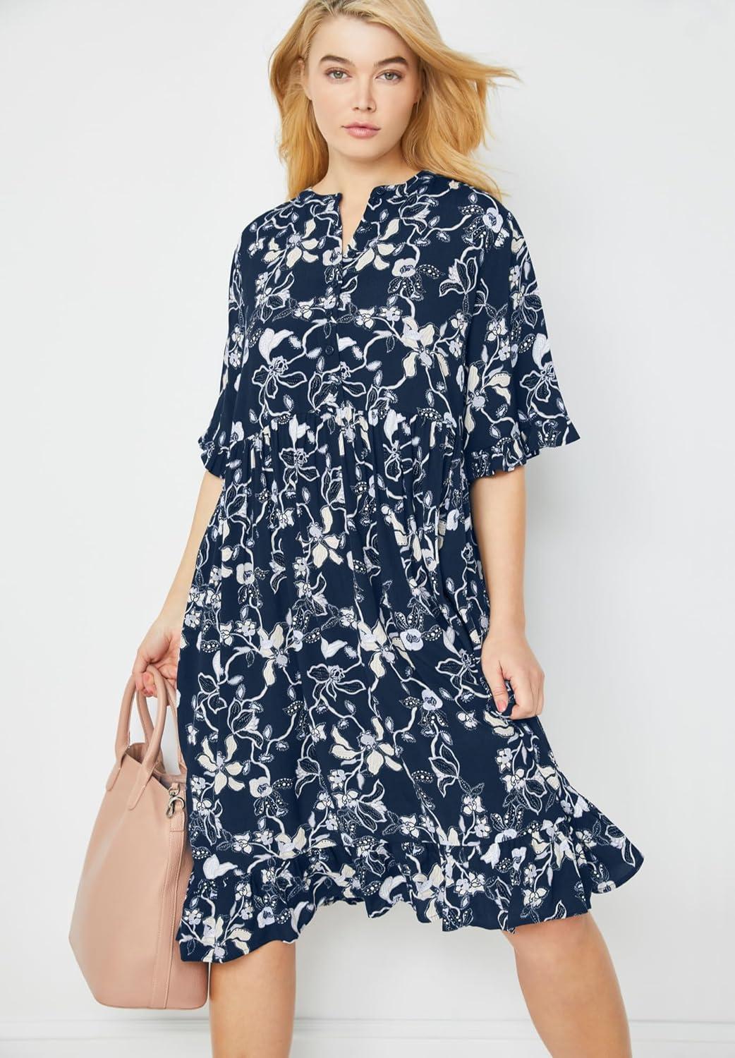 image:imageEllos Plus Size Ruffled Empire DressRose Multi Floral