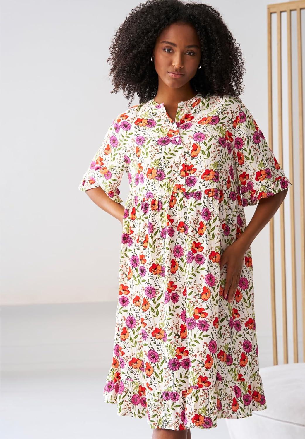 image:imageEllos Plus Size Ruffled Empire DressRose Multi Floral