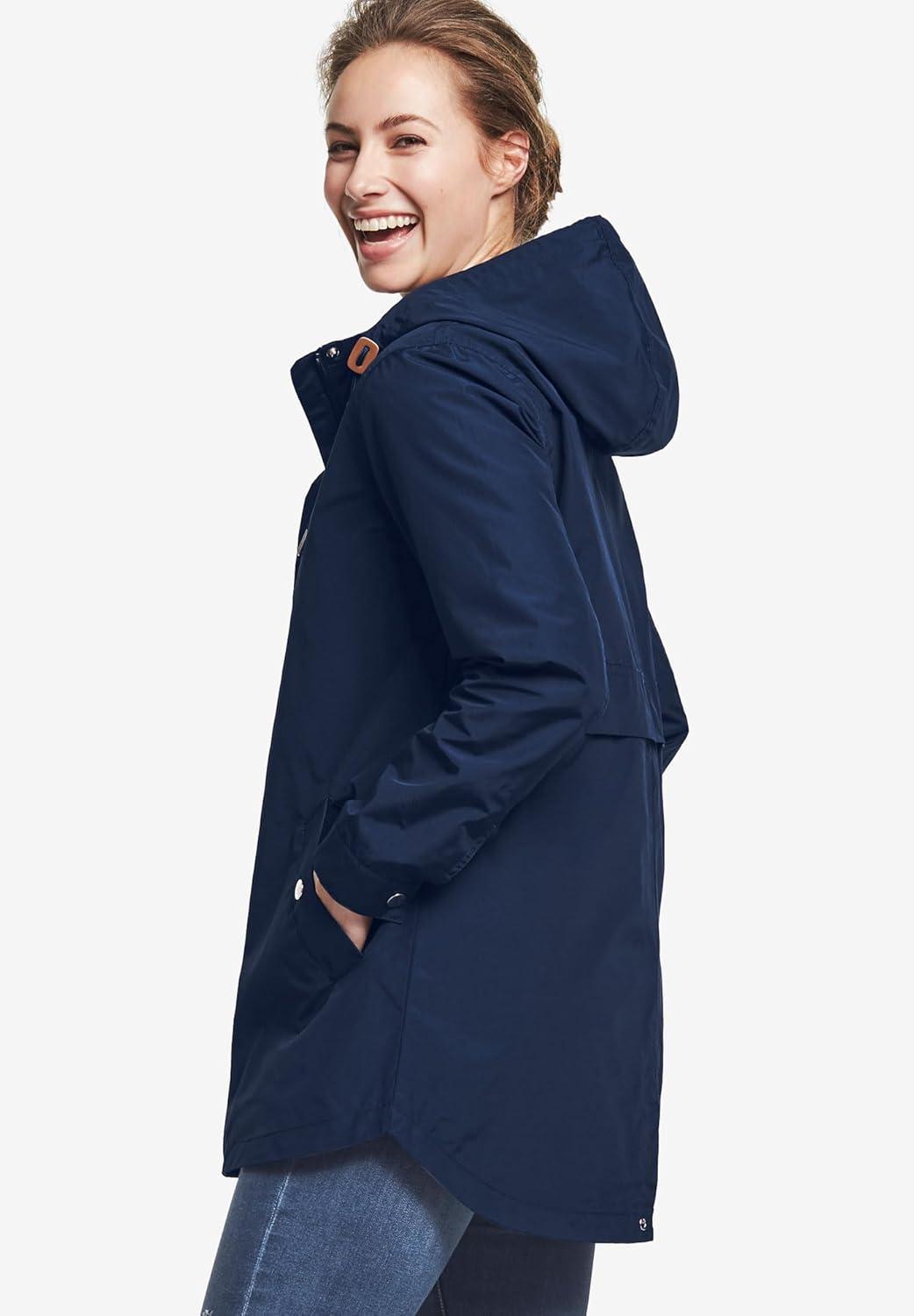 image:imageEllos Plus Size SnapFront Hooded RaincoatNavy