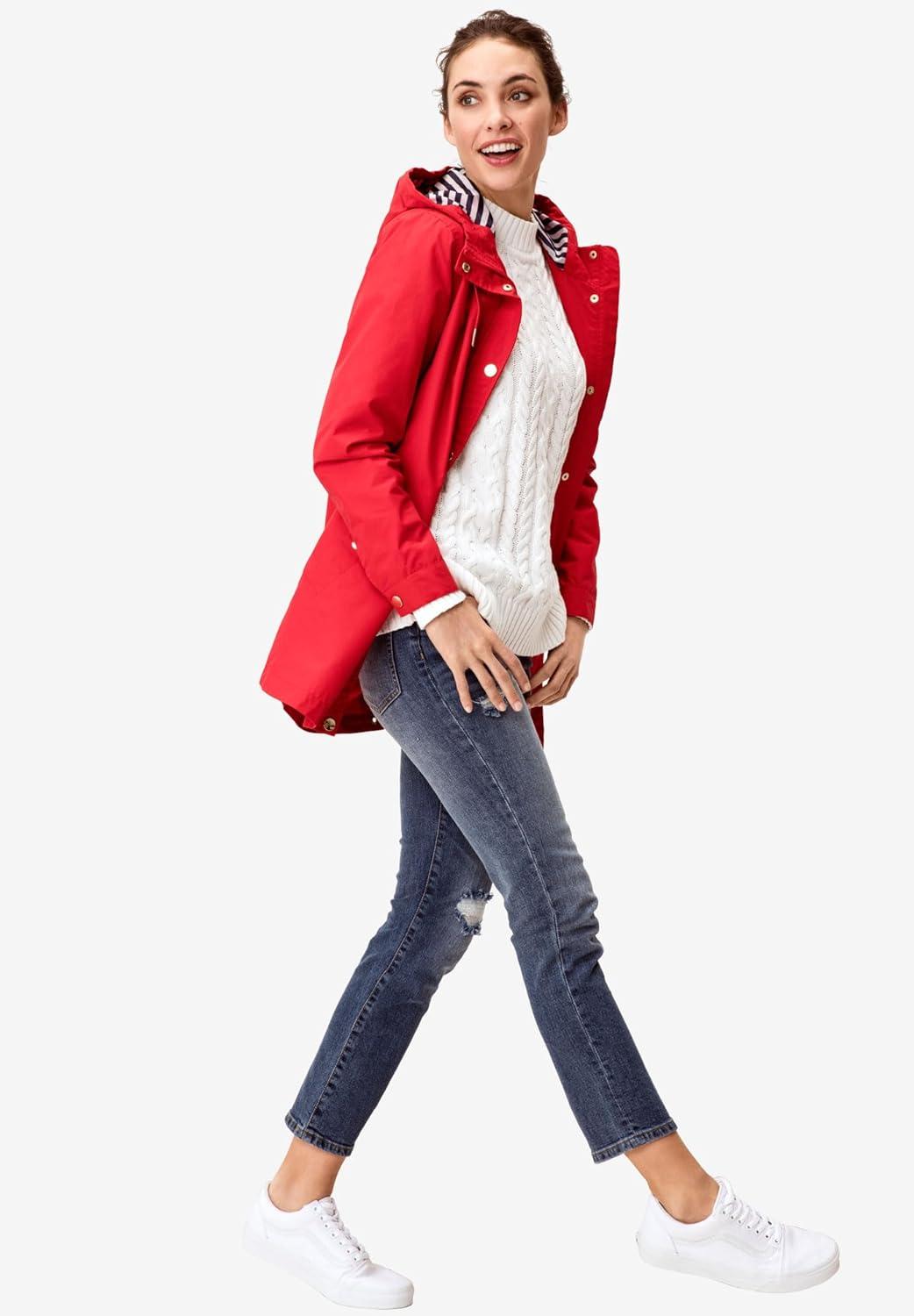 image:imageEllos Plus Size SnapFront Hooded RaincoatNavy