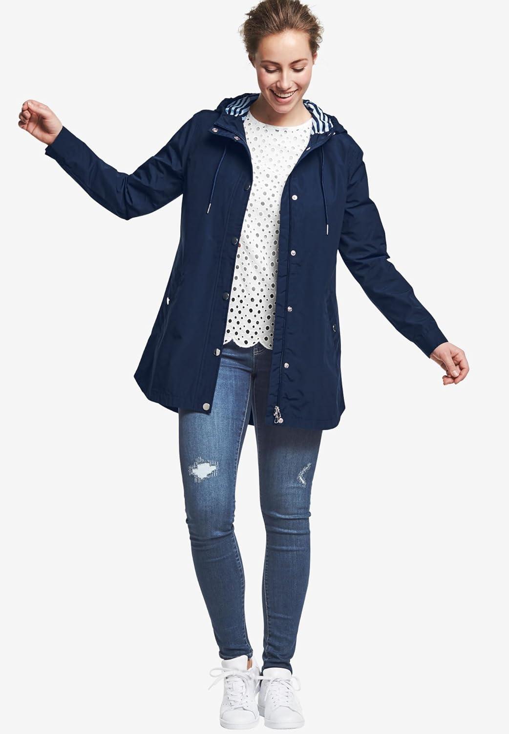 image:imageEllos Plus Size SnapFront Hooded RaincoatNavy