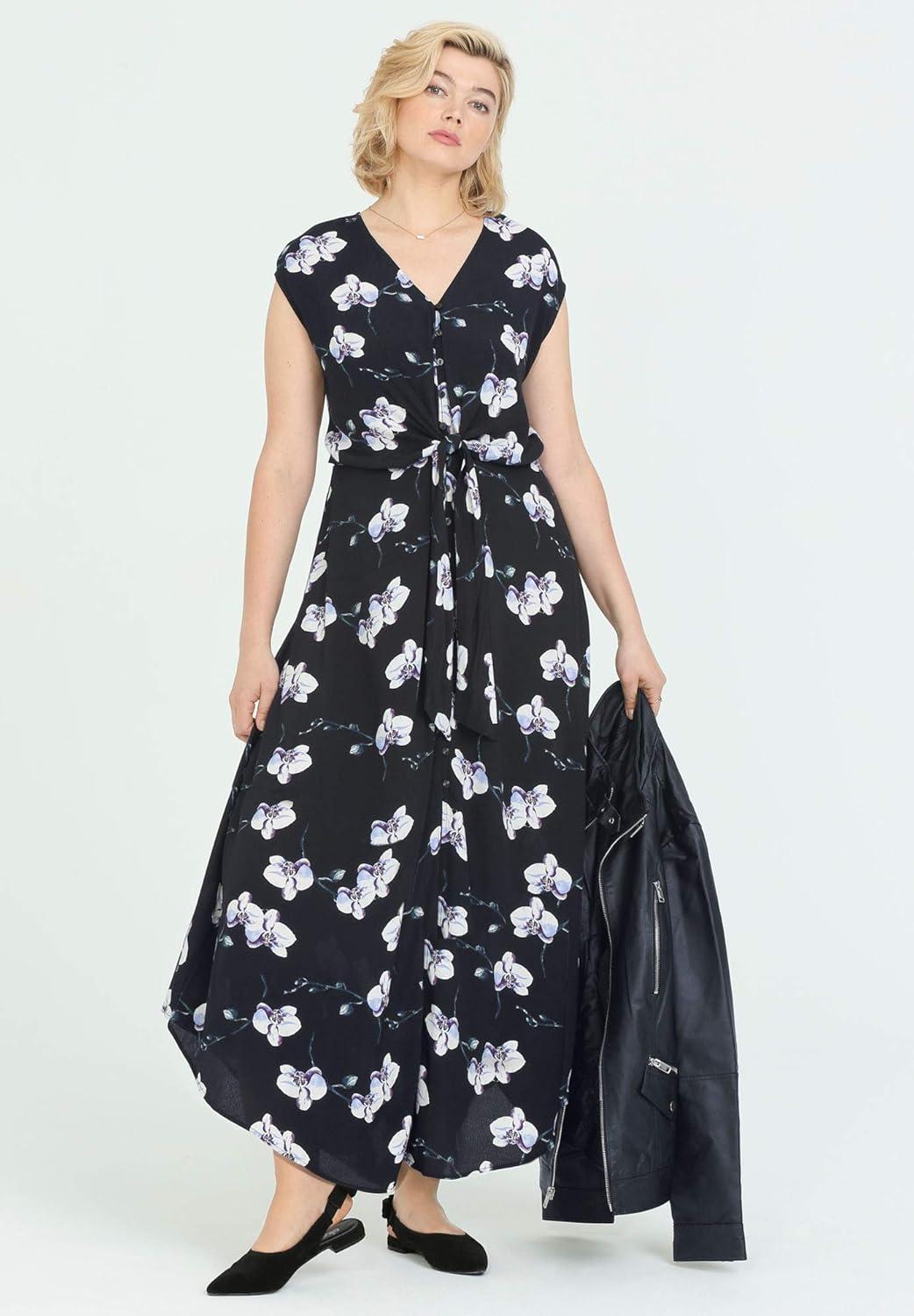 image:imageEllos Plus Size TieFront Maxi DressNavyWhite Dot