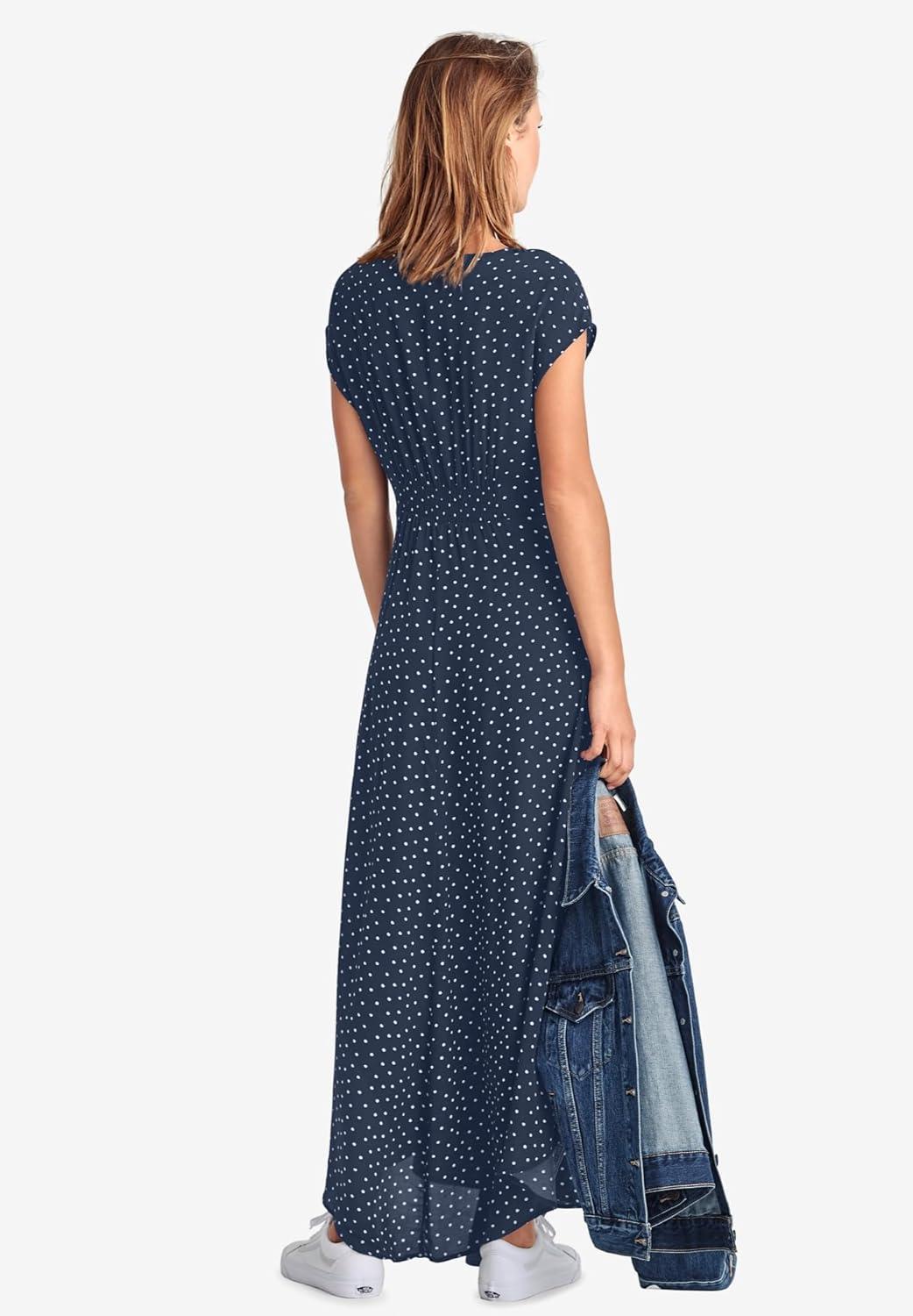image:imageEllos Plus Size TieFront Maxi DressNavyWhite Dot