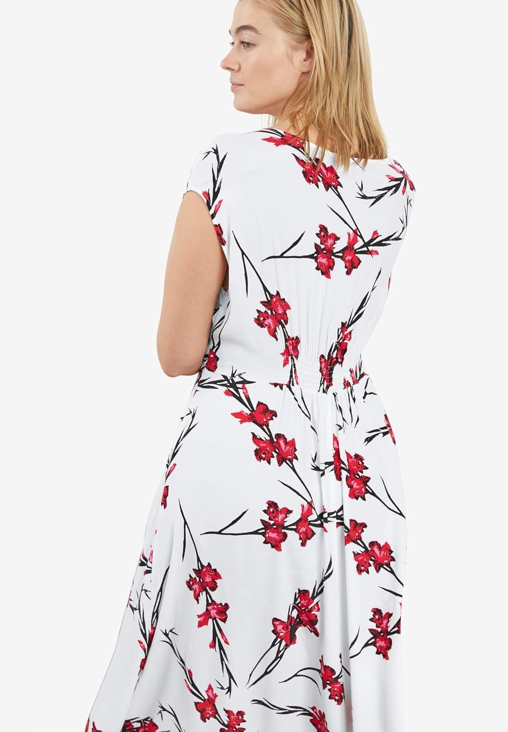 image:imageEllos Plus Size TieFront Maxi DressWhite Red Print