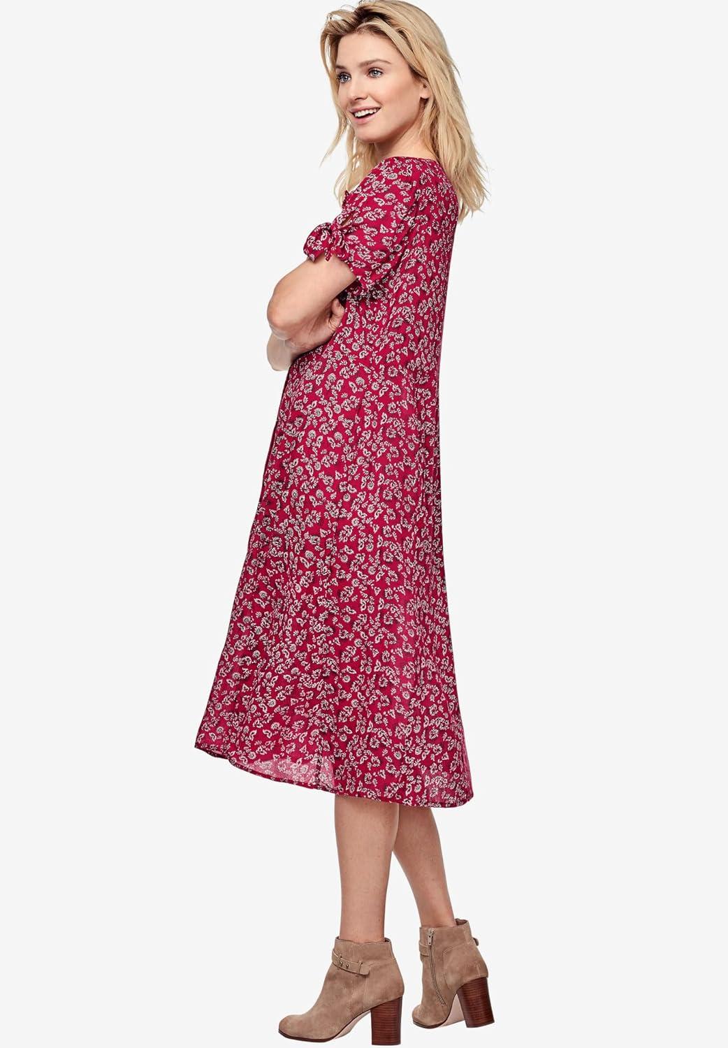 image:imageEllos Plus Size TieSleeve DressClassic Red Floral