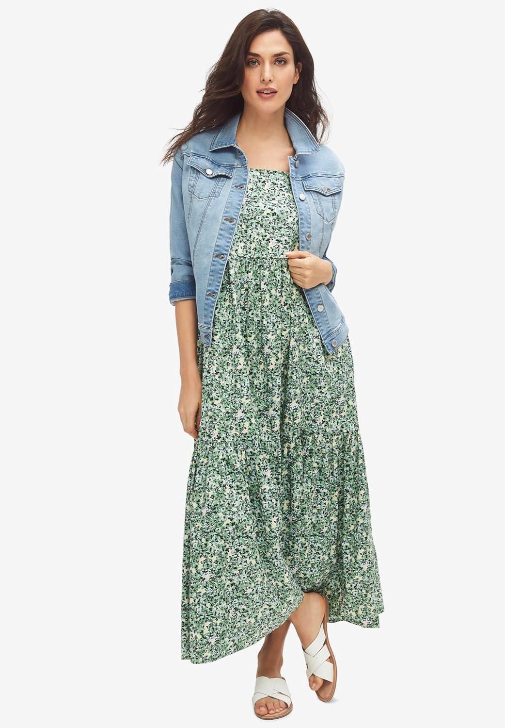 image:imageEllos Plus Size Tiered Cotton Maxi DressBlue Violet Print