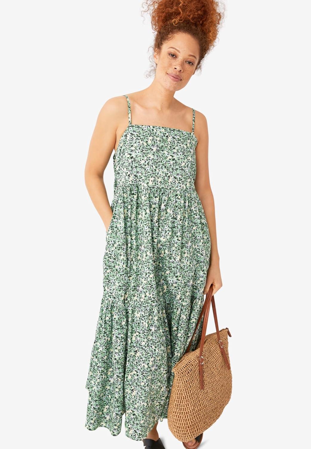 image:imageEllos Plus Size Tiered Cotton Maxi DressBlue Violet Print
