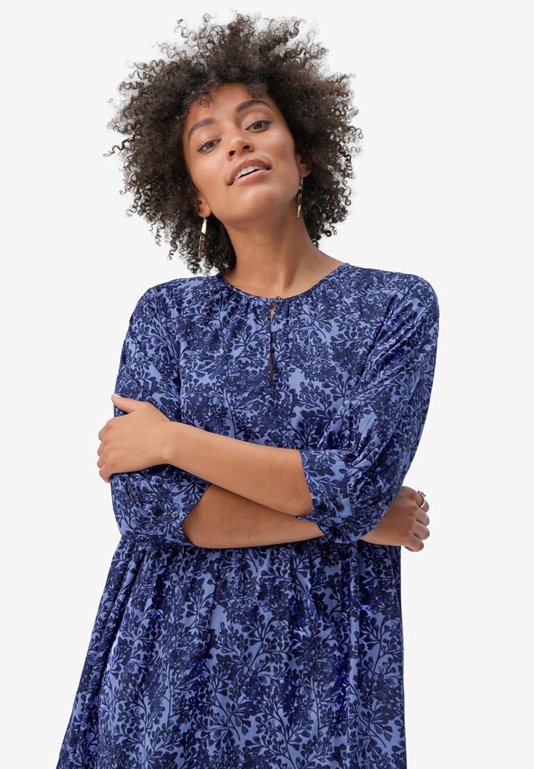 image:imageEllos Plus Size Tiered Cotton Midi DressBlue Violet Print