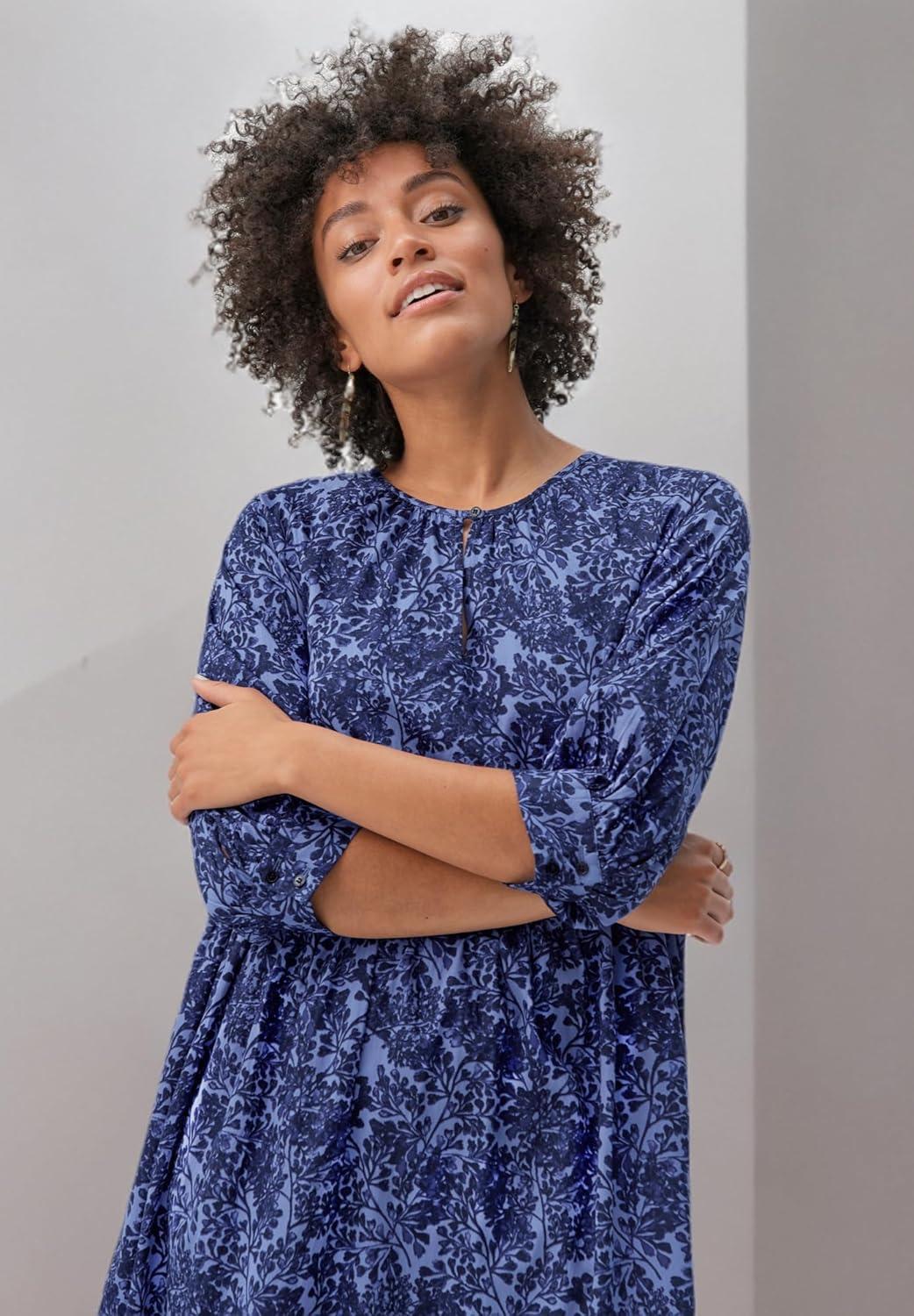 image:imageEllos Plus Size Tiered Cotton Midi DressBlue Violet Print