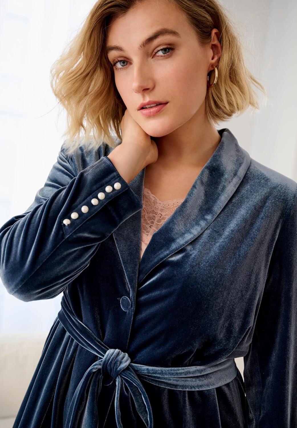 image:imageEllos Plus Size Velvet Belted BlazerDusty Navy