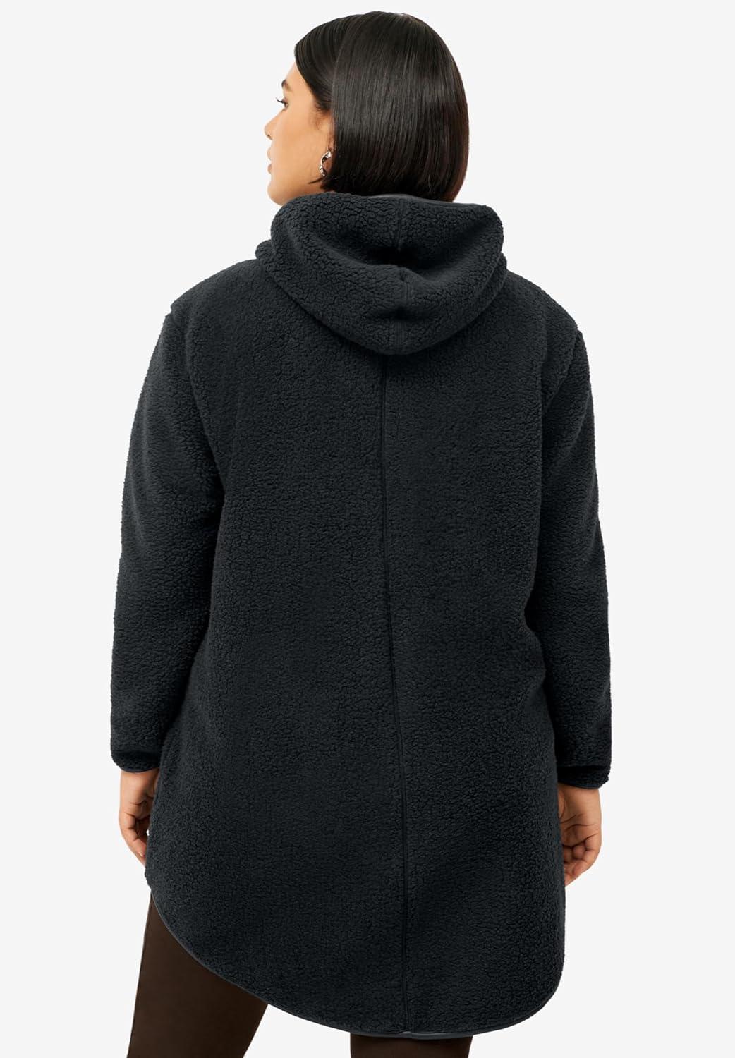 image:imageEllos Plus Size Zip Front Hooded Sherpa JacketBlack