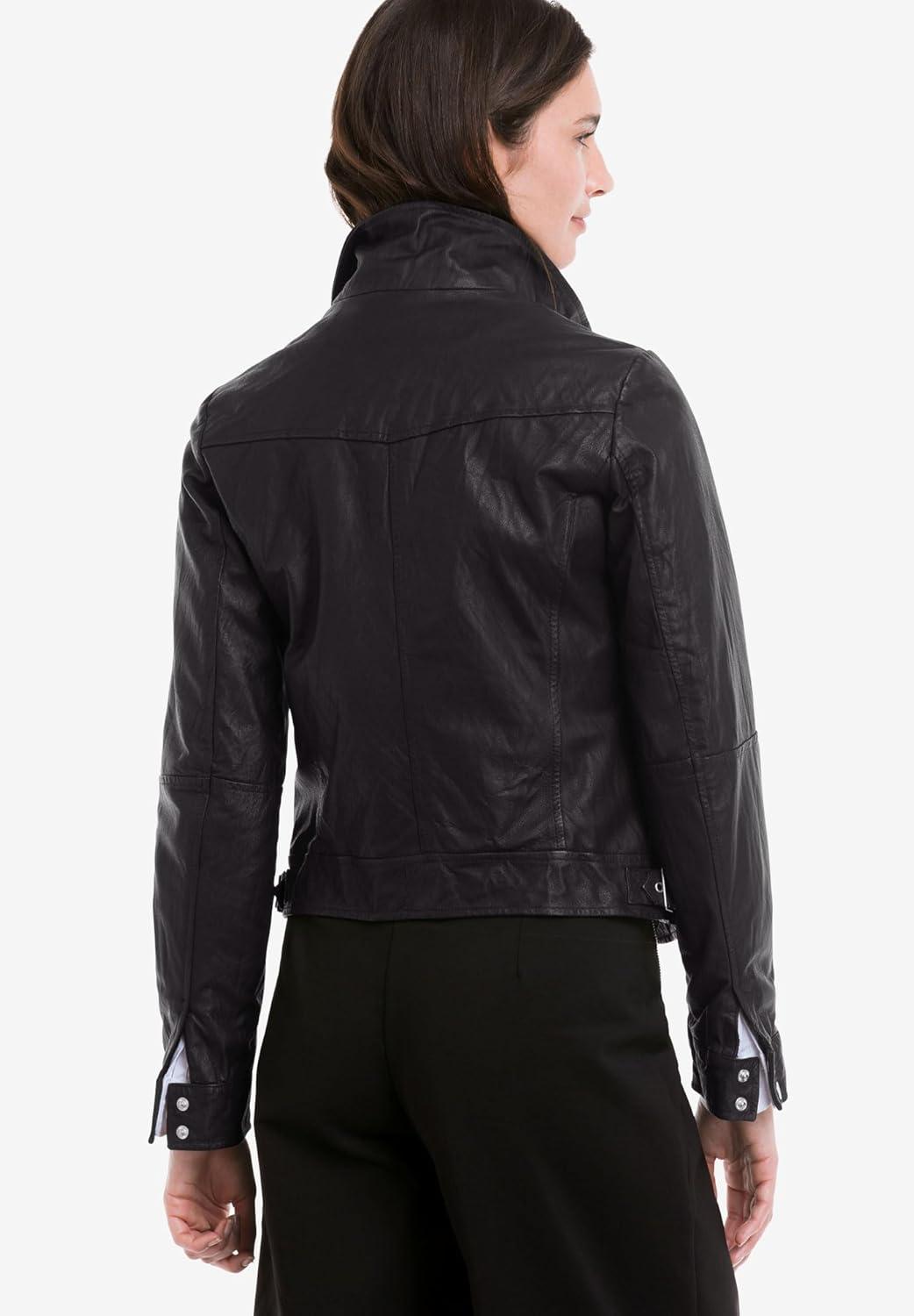 image:imageEllos Plus Size Zip Front Leather JacketBlack
