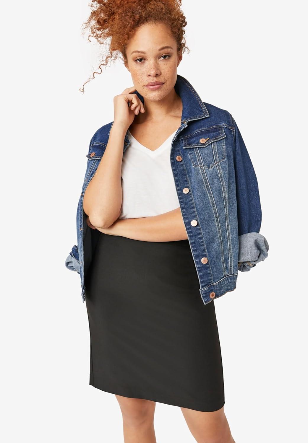 image:imageEllos Womens Plus Size Classic Denim Jacket Oversized Jean JacketLight Blue Stonewash