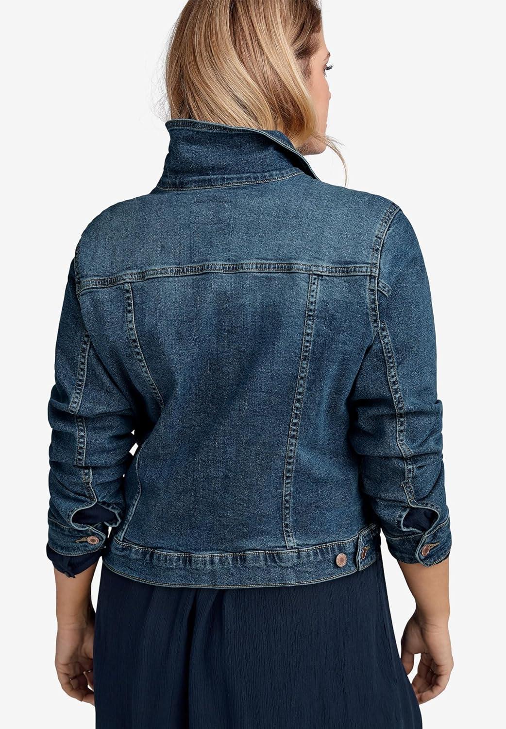 image:imageEllos Womens Plus Size Classic Denim Jacket Oversized Jean JacketLight Blue Stonewash