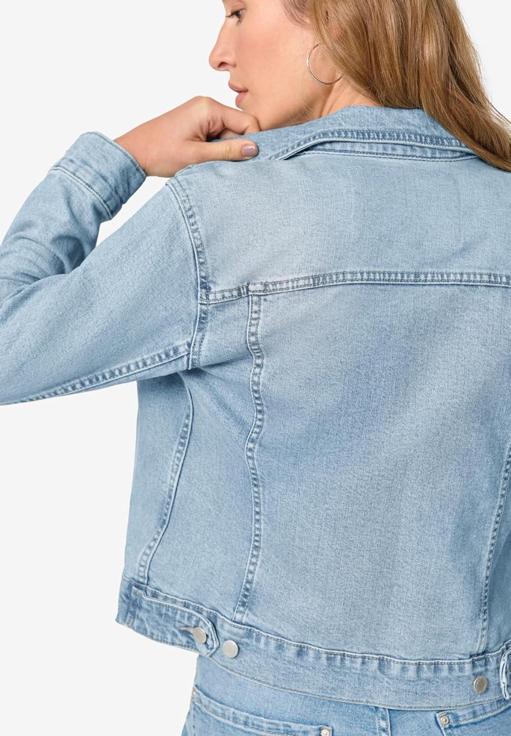 image:imageEllos Womens Plus Size Classic Denim Jacket Oversized Jean JacketLight Blue Stonewash