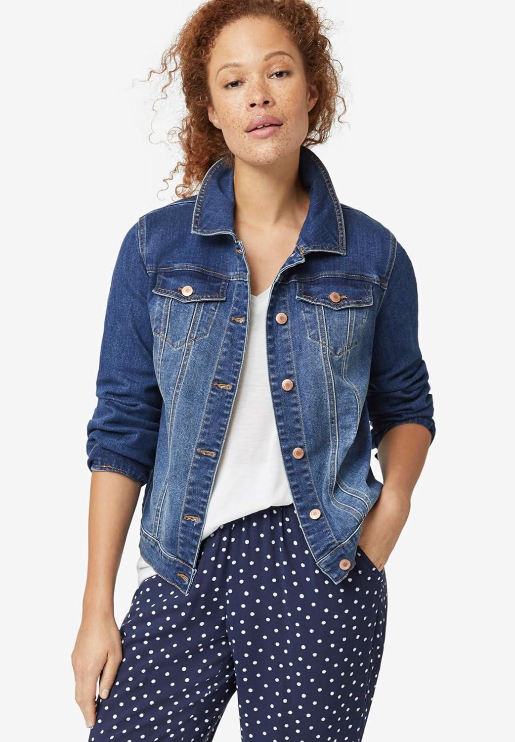 image:imageEllos Womens Plus Size Classic Denim Jacket Oversized Jean JacketMedium Stonewash