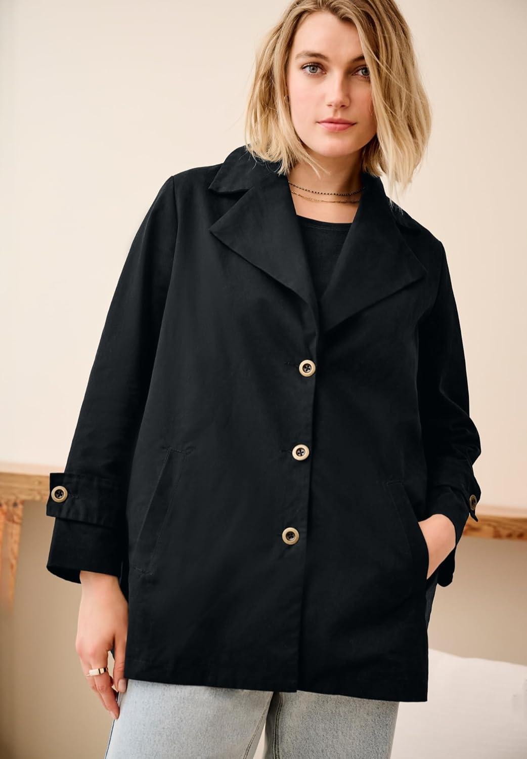 image:imageellos Plus Size Button Front Denim ALine JacketBlack
